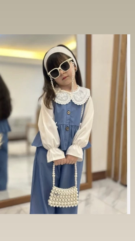 ست ٣ تكه بلوز و جليقه و شلوار لي دخترانه